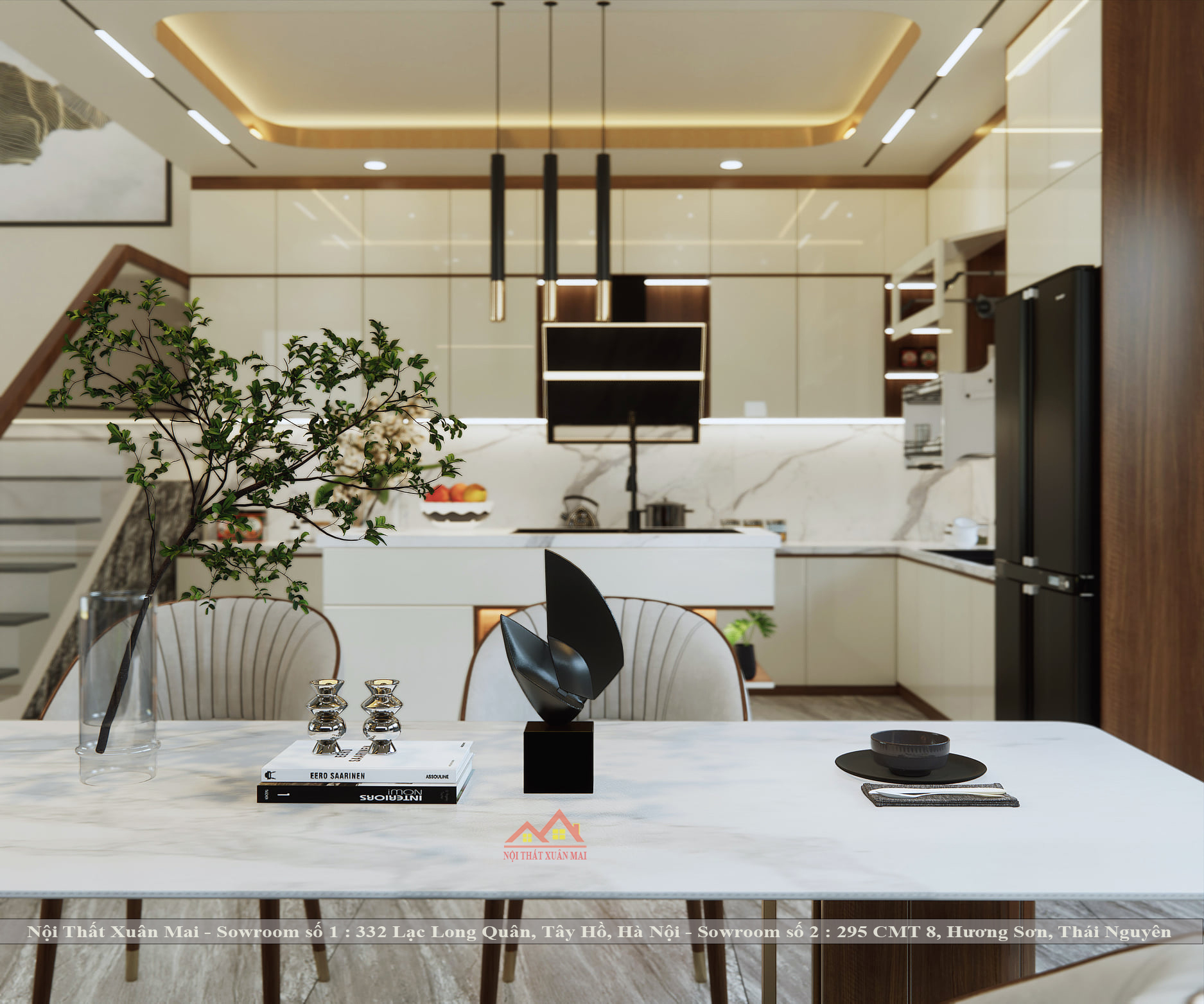 Tủ bếp Acrylic màu trắng kịch trần tạo không gian sang trọng cho căn bếp