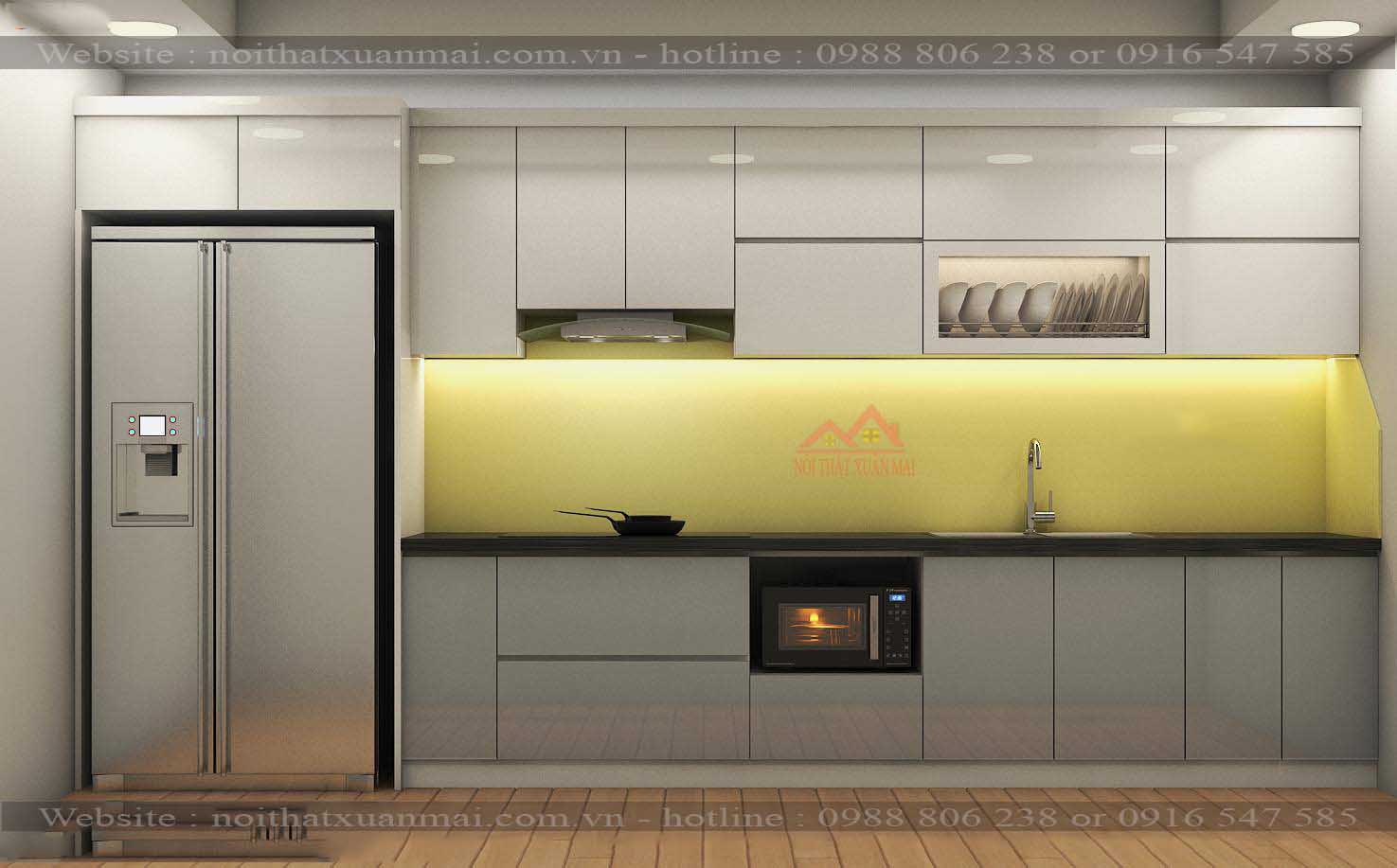 Tủ bếp Acrylic chữ I cho căn bếp có diện tích hạn chế, vẫn đảm bảo đủ công năng